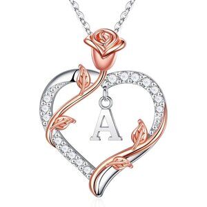 Women Silver Rose Heart Necklaces Sterling Anniversary Birthday Gifts